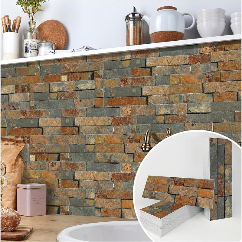 TUOKING 54-Pieces Peel and Stick Backsplash Tiles for Kitchen 4"x 12" PVC Self-Adhesive Subway Matte Faux Stone Wall Panel Brick Stick on Backspalsh for Bathroom(LPM-18-54PCS) - Image 1